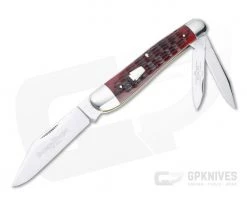 Queen Schatt & Morgan 2007 Series XVII Dogleg Whittler Red Jigged Bone Slip Joint 043154