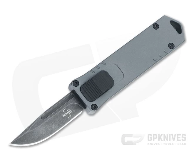 Boker Plus USB Gray Handle Black Stonewashed D2 Blade Small OTF Automatic 06EX276 1 Boker Plus USB Gray Handle Black Stonewashed D2 Blade Small OTF Automatic 06EX276
