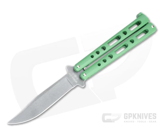 Bear and Son Cutlery Stonewashed Clip Point Green Butterfly Knife 117GRSW 1 Bear and Son Cutlery Stonewashed Clip Point Green Butterfly Knife 117GRSW