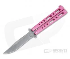 Bear and Son Cutlery Stonewashed Clip Point Pink Butterfly Knife 117PKSW