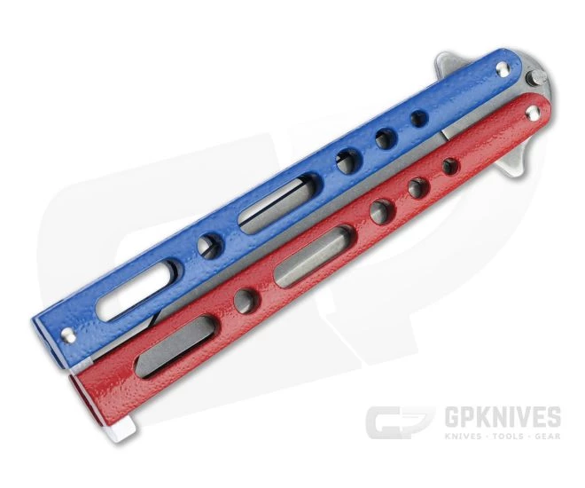 Bear and Son Cutlery Stonewashed Clip Point Red, White & Blue Butterfly Knife 117RWBSW 2 Bear and Son Cutlery Stonewashed Clip Point Red, White & Blue Butterfly Knife 117RWBSW - Image 2
