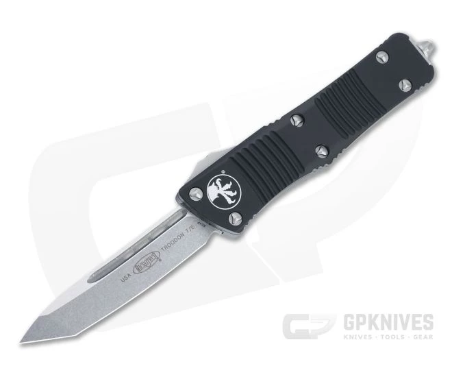 Microtech Troodon T/E Stonewashed 204P Tanto Black OTF Automatic 140-10 1 Microtech Troodon T/E Stonewashed 204P Tanto Black OTF Automatic 140-10