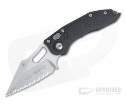 Microtech x Borka Stitch A Stonewashed Full Serrated M390 Black Button Lock Automatic 169-12