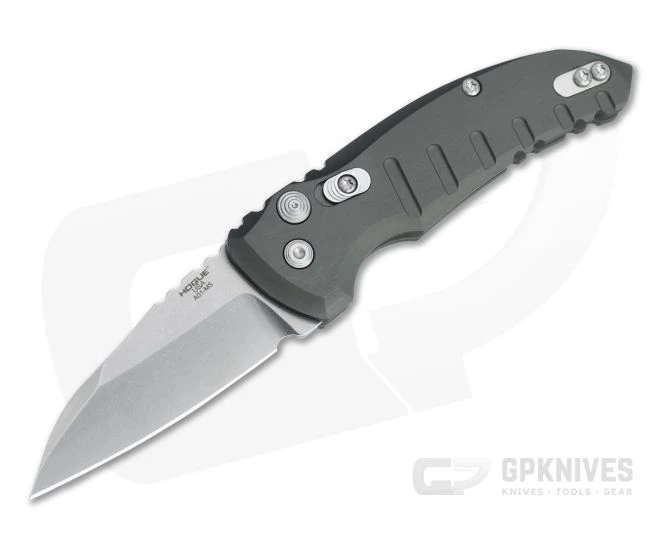 Hogue A01 MicroSwitch Tumbled Wharncliffe Gray Aluminum Button Lock Automatic 24102 1 Hogue A01 MicroSwitch Tumbled Wharncliffe Gray Aluminum Button Lock Automatic 24102