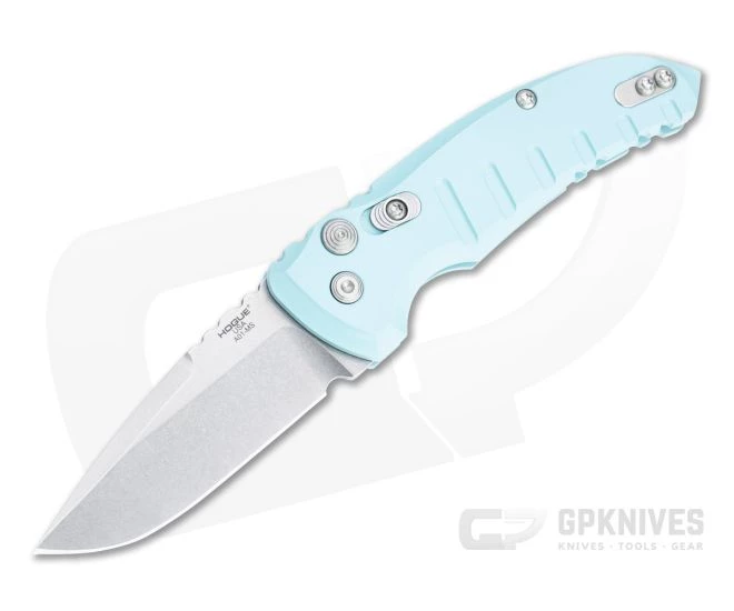 Hogue A01 MicroSwitch Tumbled Drop Point Aquamarine Aluminum Button Lock Automatic 24113 1 Hogue A01 MicroSwitch Tumbled Drop Point Aquamarine Aluminum Button Lock Automatic 24113