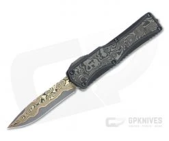 Heretic Custom Colossus Recurve Bakers Forge Damascus Black Dunes Fat Carbon OTF Automatic 4726