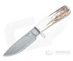 Camerer Knives Drop Point Hunter Damascus Stag Custom Fixed Blade 4761