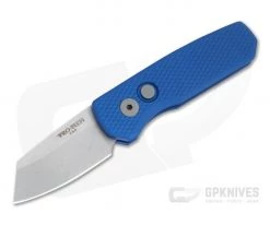 Protech Runt 5 Reverse Tanto Stonewashed 20CV Textured Blue Aluminum Automatic R5205