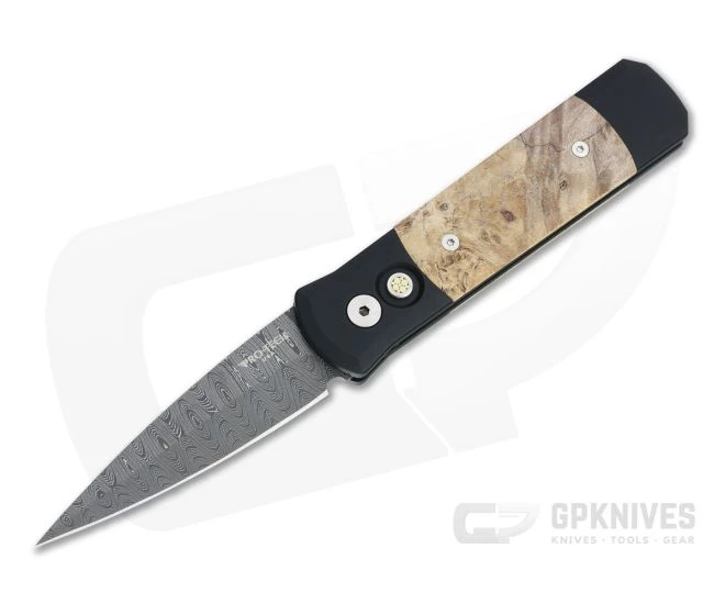 Protech Custom LTD Godson Automatic Nichols Damascus Maple Burl Inlaid Folder 706-DAMA-02 1 Protech Custom LTD Godson Automatic Nichols Damascus Maple Burl Inlaid Folder 706-DAMA-02