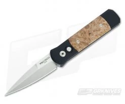 Protech Knives Godson Satin Plain Edge Maple Burl Inlays 706