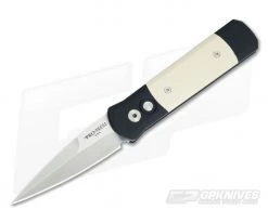 Protech Knives Godson Tuxedo Satin Blade Ivory Micarta Inlays 751