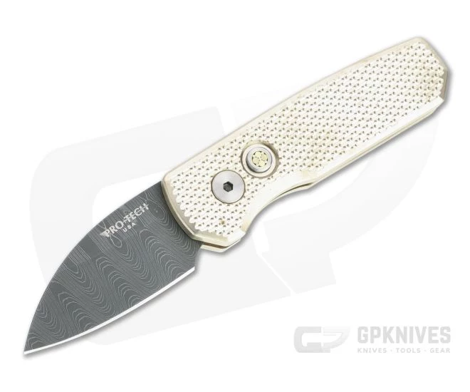 Protech Runt 5 Damascus Wharncliffe Blade 2022 LTD #45 Textured Bronze Aluminum Automatic R5111-D-03 1 Protech Runt 5 Damascus Wharncliffe Blade 2022 LTD #45 Textured Bronze Aluminum Automatic R5111-D-03