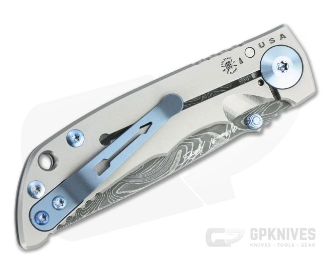 Spartan Blades Harsey Folder 3.25 Nichols Damascus Blue Hardware Titanium Folder 03 2 Spartan Blades Harsey Folder 3.25 Nichols Damascus Blue Hardware Titanium Folder 03 - Image 2